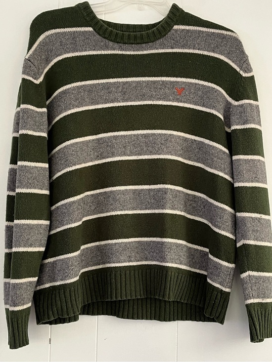 American Eagle Outfitters Other - Y2K American Eagle Mens XL Green Gray Stripe Wool Blend Crewneck Sweater Vintage